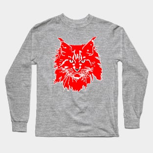 cat Maine Coon in red background Long Sleeve T-Shirt